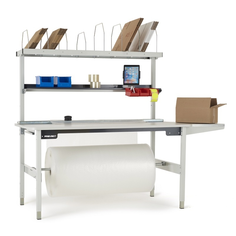 Table d'emballage complète avec cartons et dévidoir à rouleau Table d'emballage complète avec cartons et dévidoir à rouleau