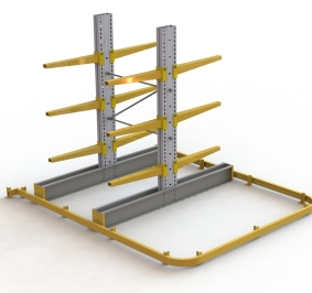 Schéma rack de stockage cantilever avec rail de guidage pour engin de manutention
			