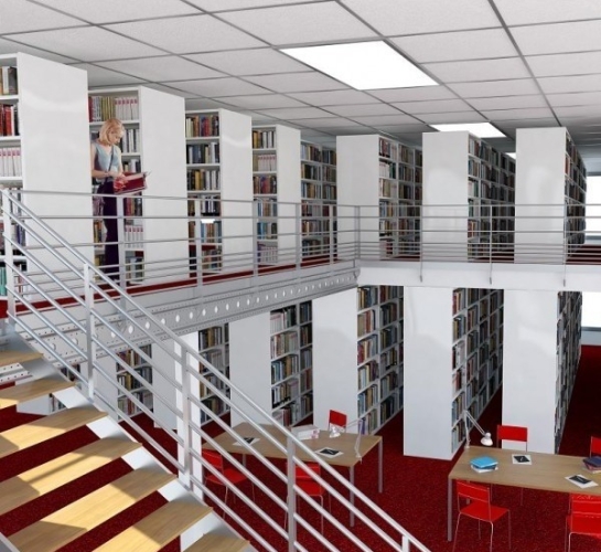 Rayonnage de bibliothèque Proclass avec mezzanine
                